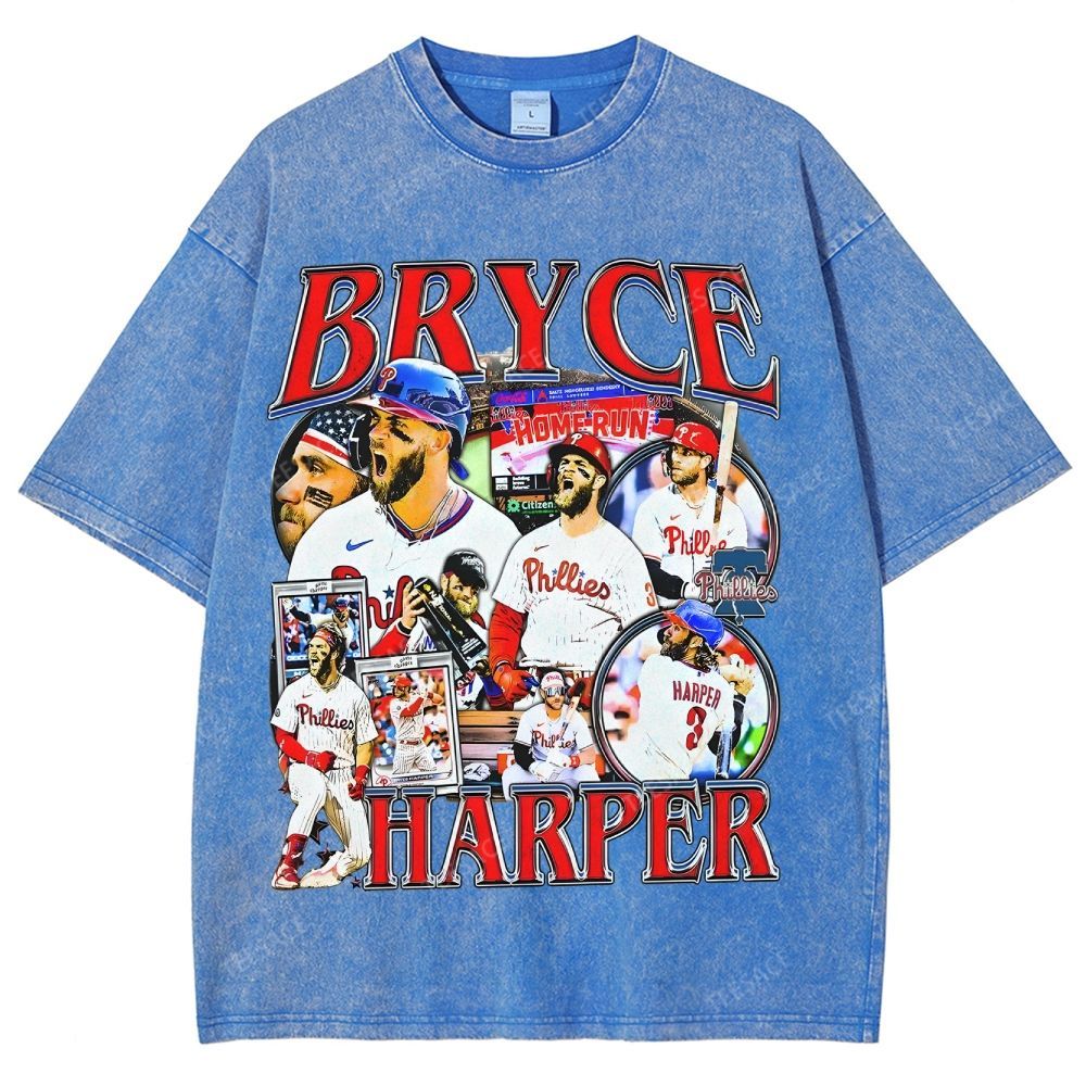 Vintage Style Unisex-Adult Oversized Washed Street T-shirt BRYCE HARPER 2 TEE
