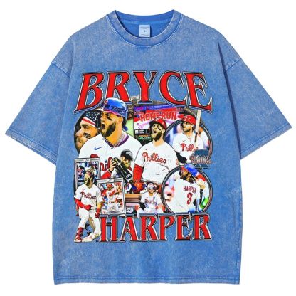 Vintage Style Unisex-Adult Oversized Washed Street T-shirt BRYCE HARPER 2 TEE