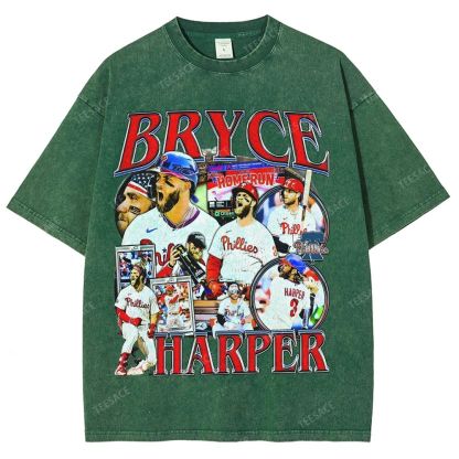 Vintage Style Unisex-Adult Oversized Washed Street T-shirt BRYCE HARPER 2 TEE