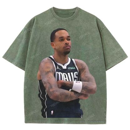 Vintage Style Unisex-Adult Oversized Washed Street T-shirt PJ WASHINGTON Tee