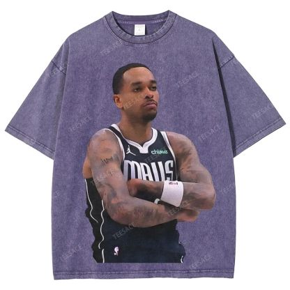 Vintage Style Unisex-Adult Oversized Washed Street T-shirt PJ WASHINGTON Tee