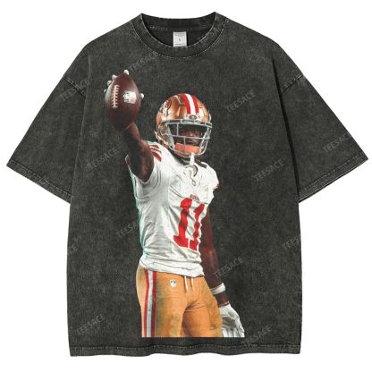 Vintage Style Unisex-Adult Oversized Washed Street T-shirt 49ers Brandon Aiyuk