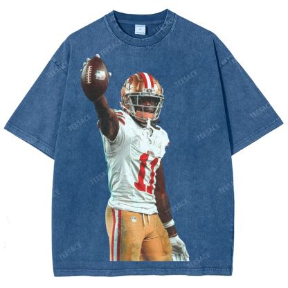 Vintage Style Unisex-Adult Oversized Washed Street T-shirt 49ers Brandon Aiyuk