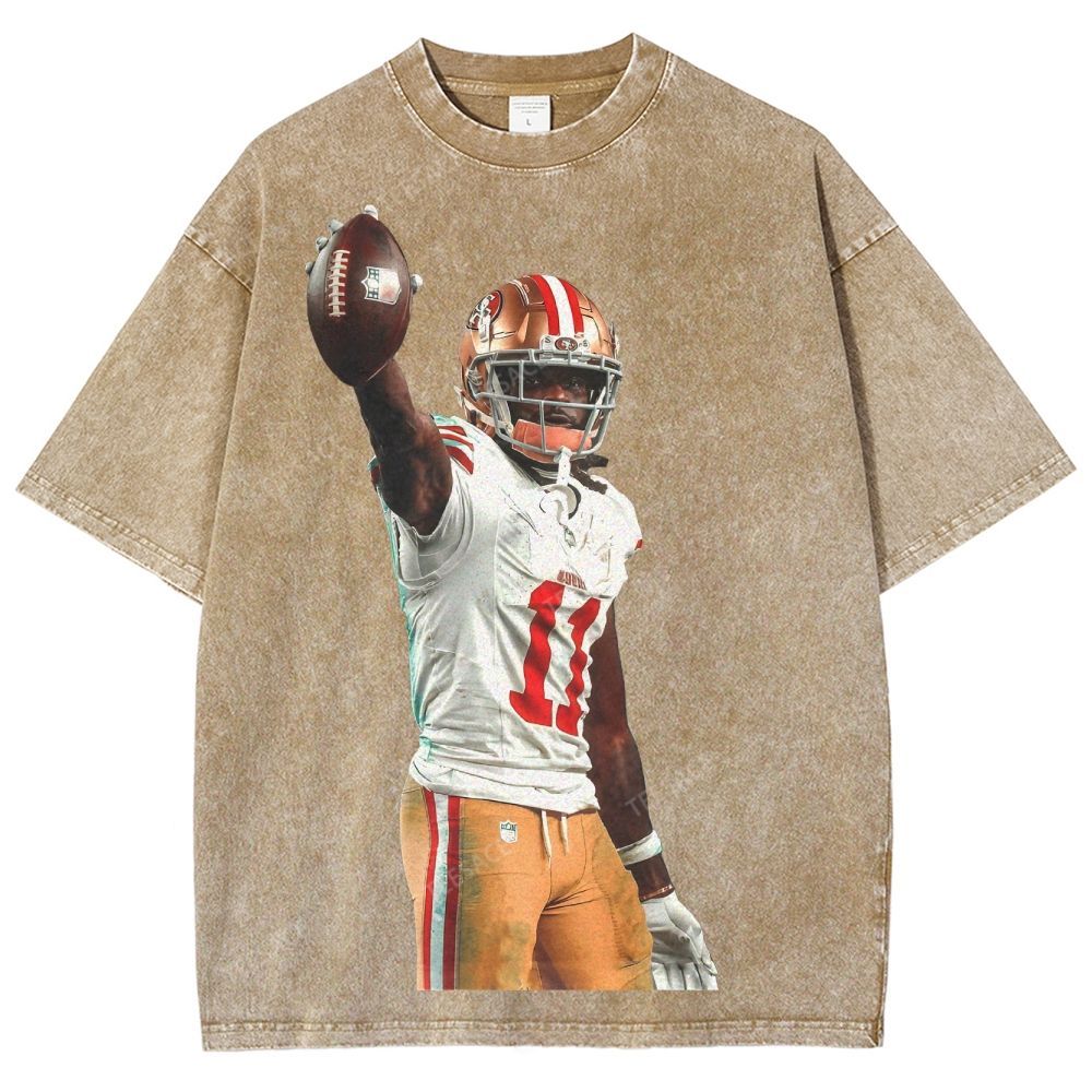 Vintage Style Unisex-Adult Oversized Washed Street T-shirt 49ers Brandon Aiyuk