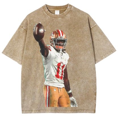 Vintage Style Unisex-Adult Oversized Washed Street T-shirt 49ers Brandon Aiyuk