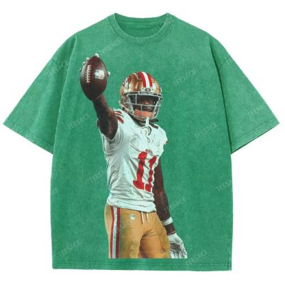 Vintage Style Unisex-Adult Oversized Washed Street T-shirt 49ers Brandon Aiyuk