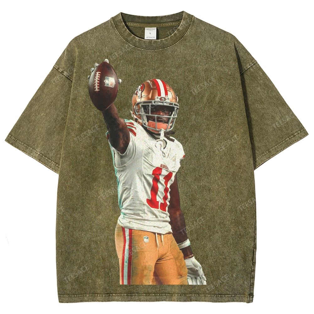 Vintage Style Unisex-Adult Oversized Washed Street T-shirt 49ers Brandon Aiyuk