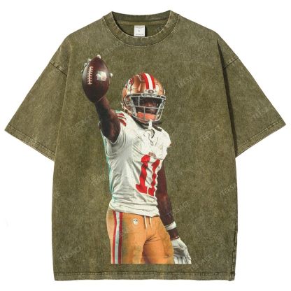 Vintage Style Unisex-Adult Oversized Washed Street T-shirt 49ers Brandon Aiyuk