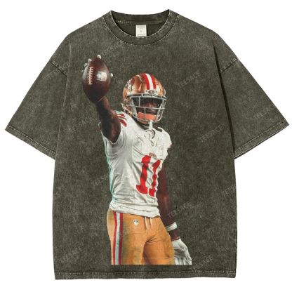 Vintage Style Unisex-Adult Oversized Washed Street T-shirt 49ers Brandon Aiyuk