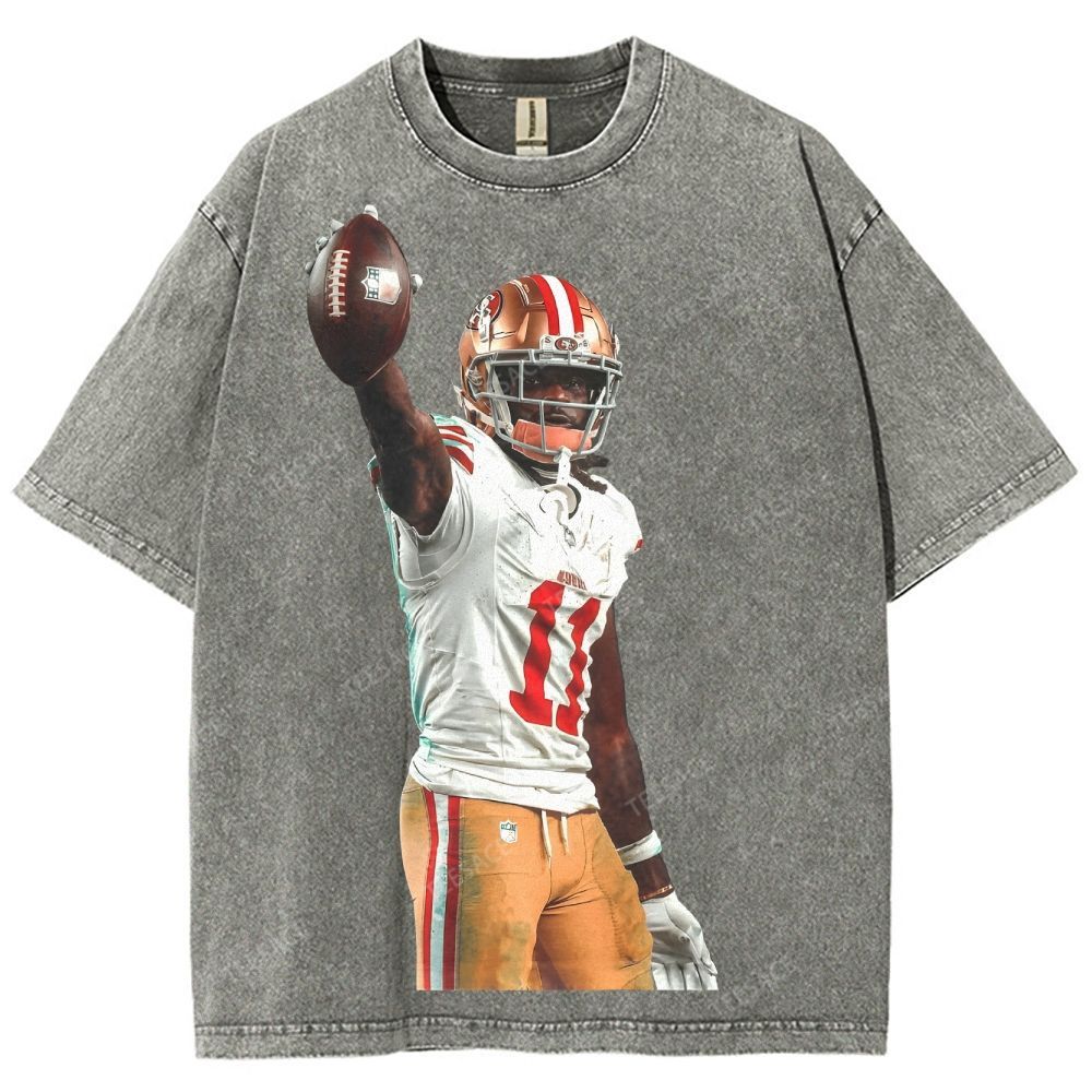 Vintage Style Unisex-Adult Oversized Washed Street T-shirt 49ers Brandon Aiyuk