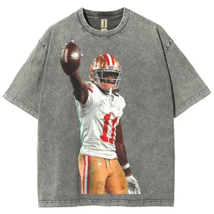 Vintage Style Unisex-Adult Oversized Washed Street T-shirt 49ers Brandon Aiyuk