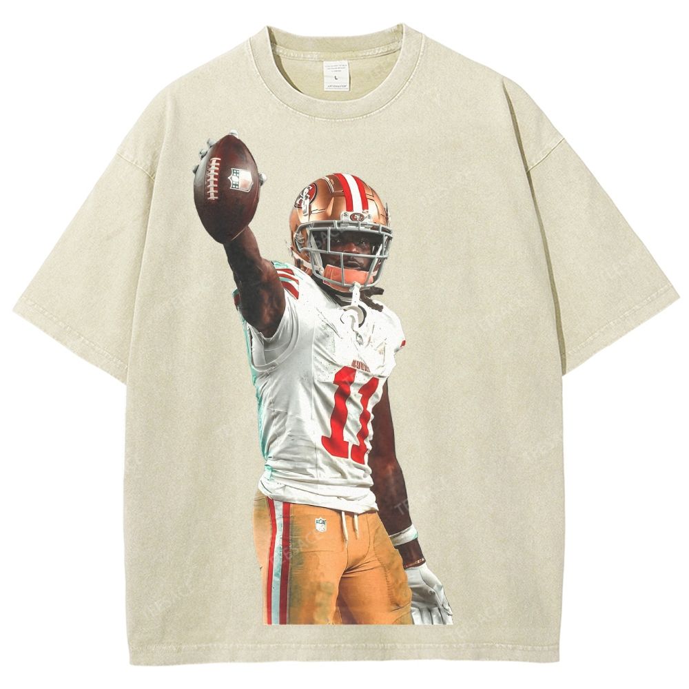 Vintage Style Unisex-Adult Oversized Washed Street T-shirt 49ers Brandon Aiyuk