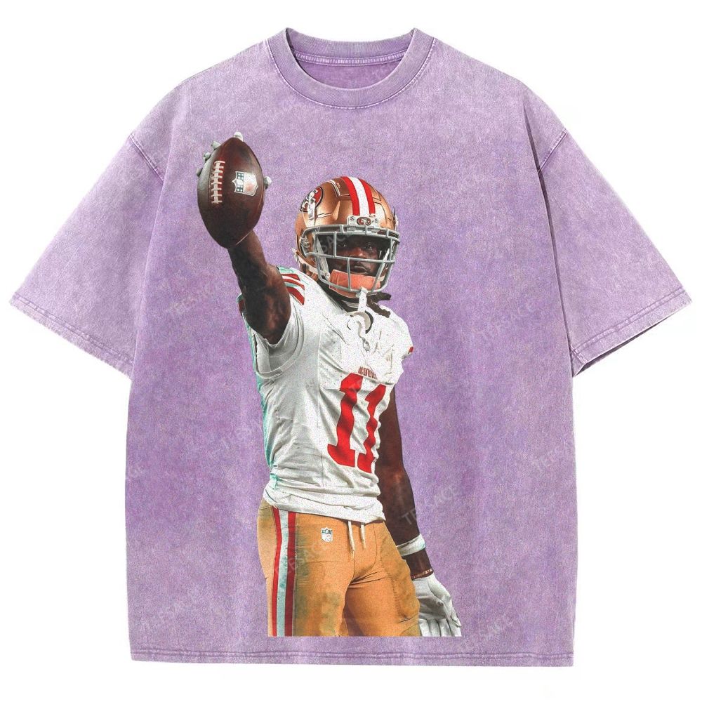 Vintage Style Unisex-Adult Oversized Washed Street T-shirt 49ers Brandon Aiyuk