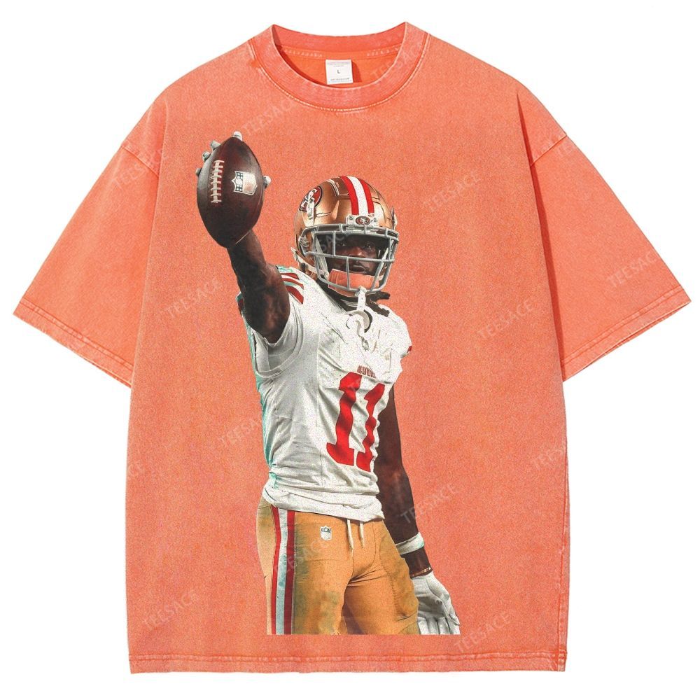 Vintage Style Unisex-Adult Oversized Washed Street T-shirt 49ers Brandon Aiyuk