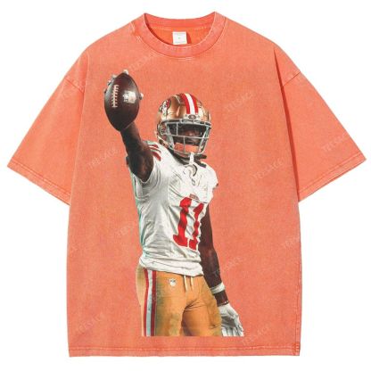 Vintage Style Unisex-Adult Oversized Washed Street T-shirt 49ers Brandon Aiyuk