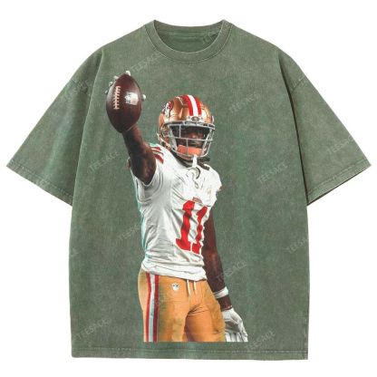 Vintage Style Unisex-Adult Oversized Washed Street T-shirt 49ers Brandon Aiyuk