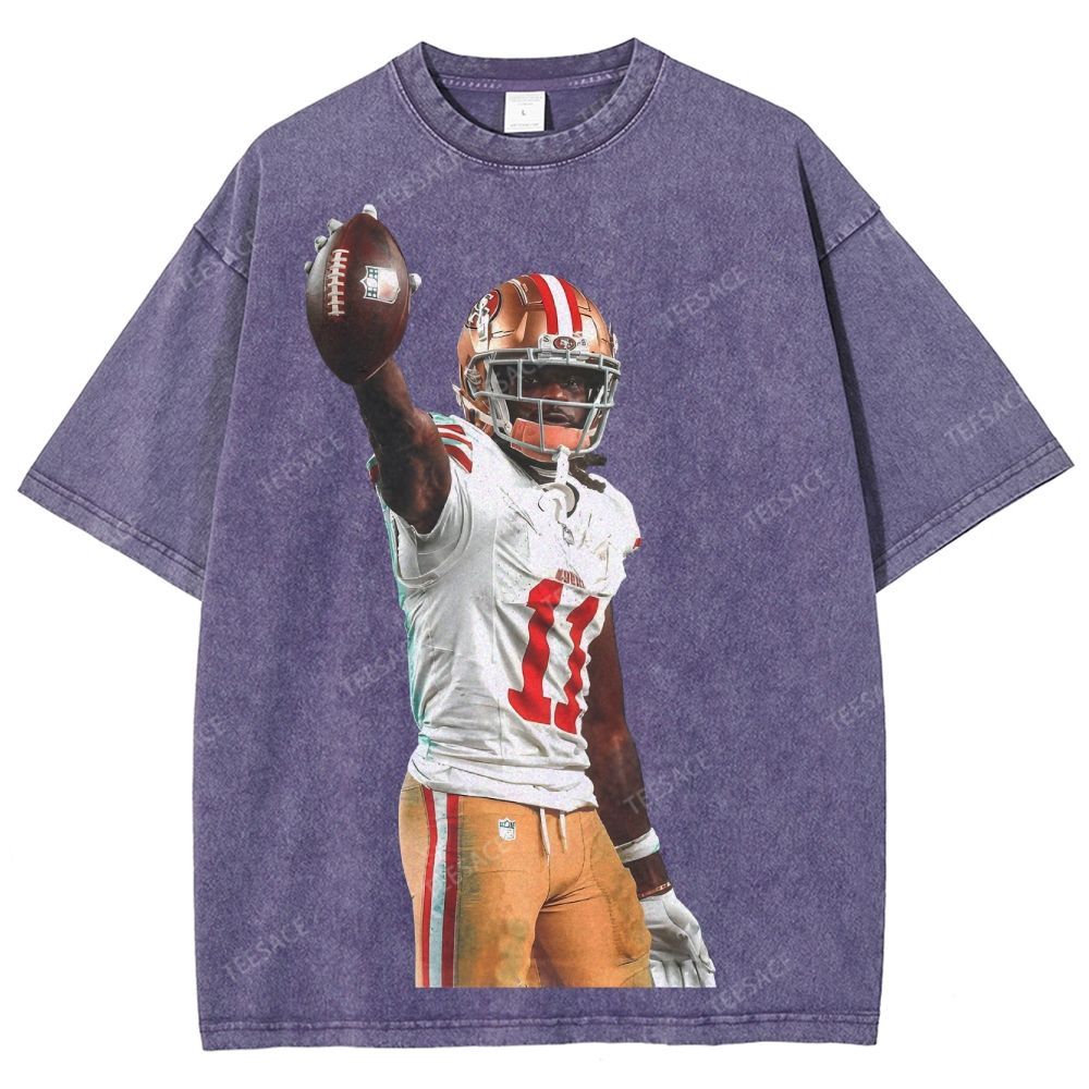 Vintage Style Unisex-Adult Oversized Washed Street T-shirt 49ers Brandon Aiyuk