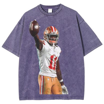 Vintage Style Unisex-Adult Oversized Washed Street T-shirt 49ers Brandon Aiyuk