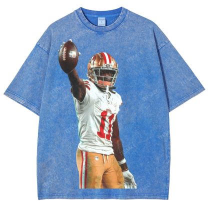 Vintage Style Unisex-Adult Oversized Washed Street T-shirt 49ers Brandon Aiyuk