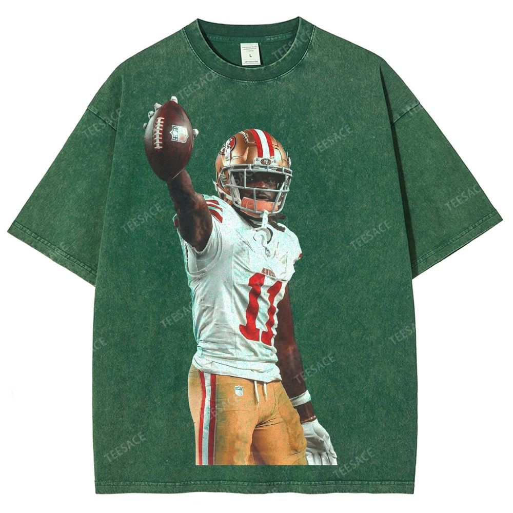 Vintage Style Unisex-Adult Oversized Washed Street T-shirt 49ers Brandon Aiyuk