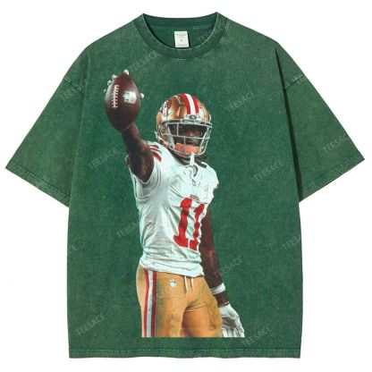 Vintage Style Unisex-Adult Oversized Washed Street T-shirt 49ers Brandon Aiyuk
