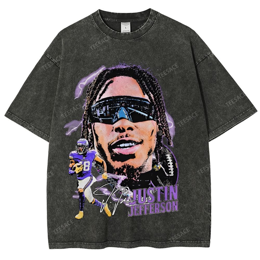 Vintage Style Unisex-Adult Oversized Washed Street T-shirt JUSTIN JEFF