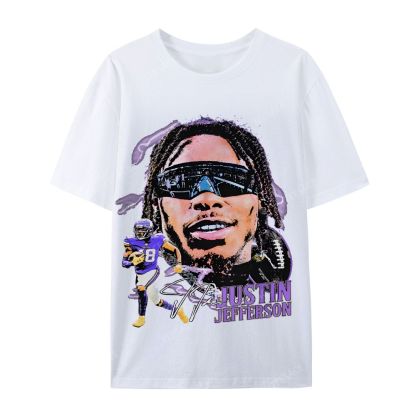 Unisex Casual Cotton Short Sleeve T-Shirt JUSTIN JEFFERSON TEE 