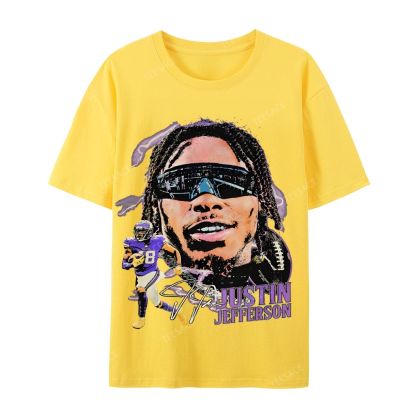Unisex Casual Cotton Short Sleeve T-Shirt JUSTIN JEFFERSON TEE 