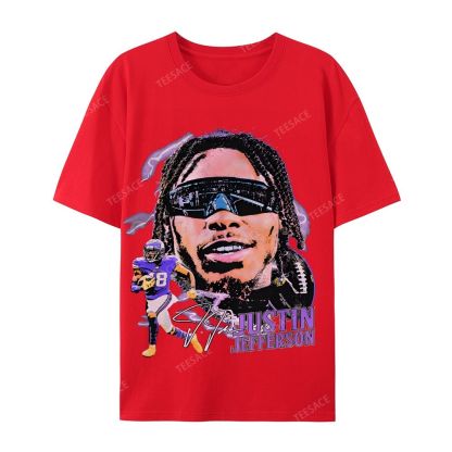 Unisex Casual Cotton Short Sleeve T-Shirt JUSTIN JEFFERSON TEE 