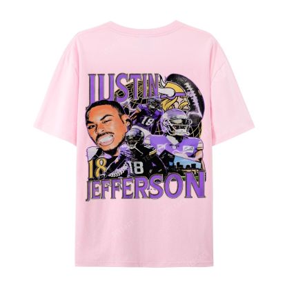 Unisex Casual Cotton Short Sleeve T-Shirt JUSTIN JEFFERSON TEE 