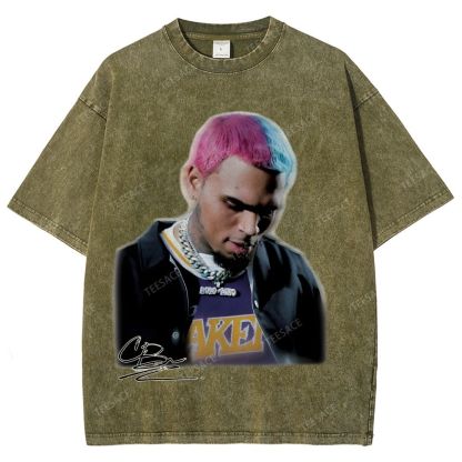 Unisex Fit Washed T-Shirt CHRIS BROWN 2.0 Tee