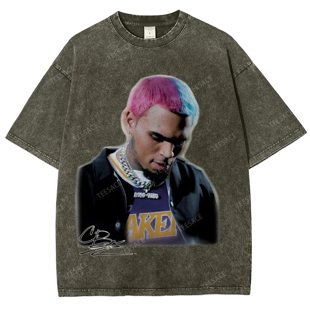 Unisex Fit Washed T-Shirt CHRIS BROWN 2.0 Tee