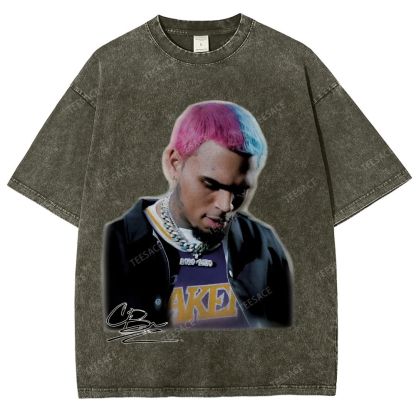 Unisex Fit Washed T-Shirt CHRIS BROWN 2.0 Tee
