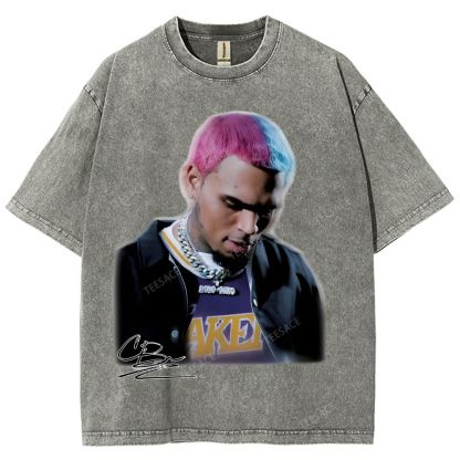 Unisex Fit Washed T-Shirt CHRIS BROWN 2.0 Tee