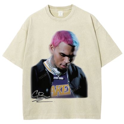 Unisex Fit Washed T-Shirt CHRIS BROWN 2.0 Tee