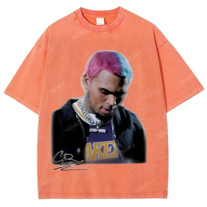Unisex Fit Washed T-Shirt CHRIS BROWN 2.0 Tee