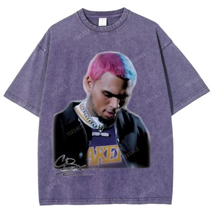 Unisex Fit Washed T-Shirt CHRIS BROWN 2.0 Tee