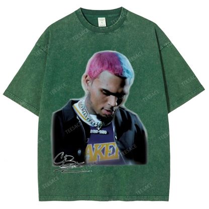 Unisex Fit Washed T-Shirt CHRIS BROWN 2.0 Tee