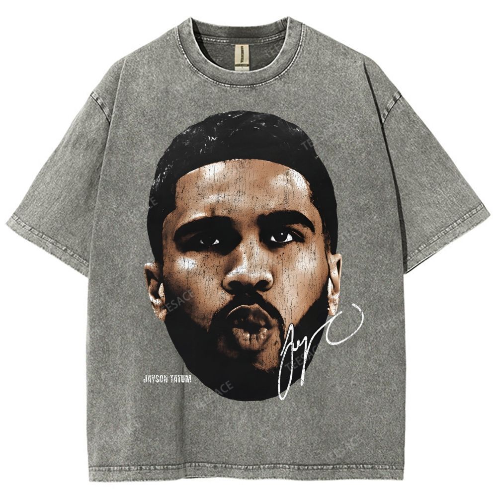 "Tatum" Big Face T-Shirt Unisex Fit Washed Tee