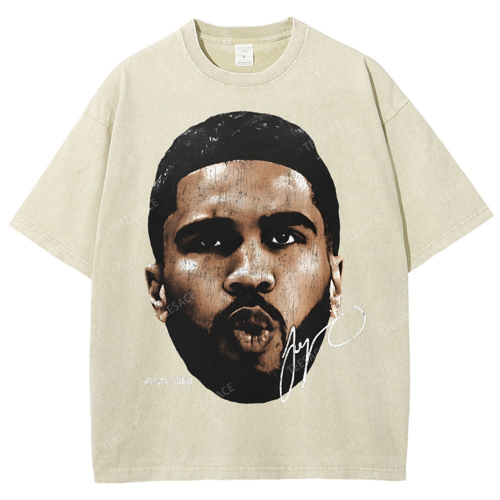 "Tatum" Big Face T-Shirt Unisex Fit Washed Tee