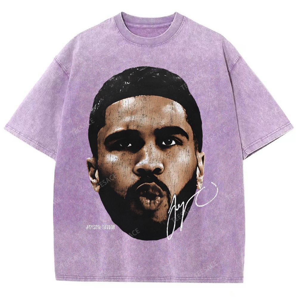 "Tatum" Big Face T-Shirt Unisex Fit Washed Tee