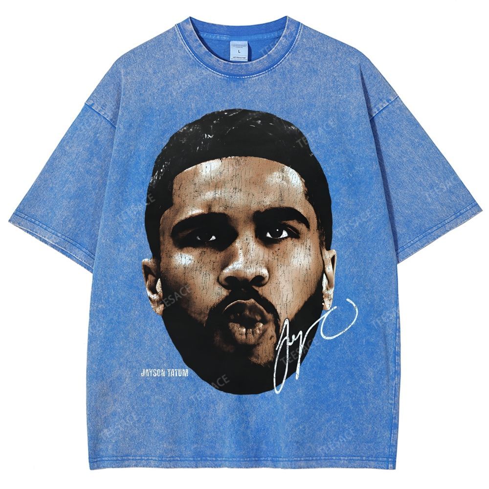 "Tatum" Big Face T-Shirt Unisex Fit Washed Tee