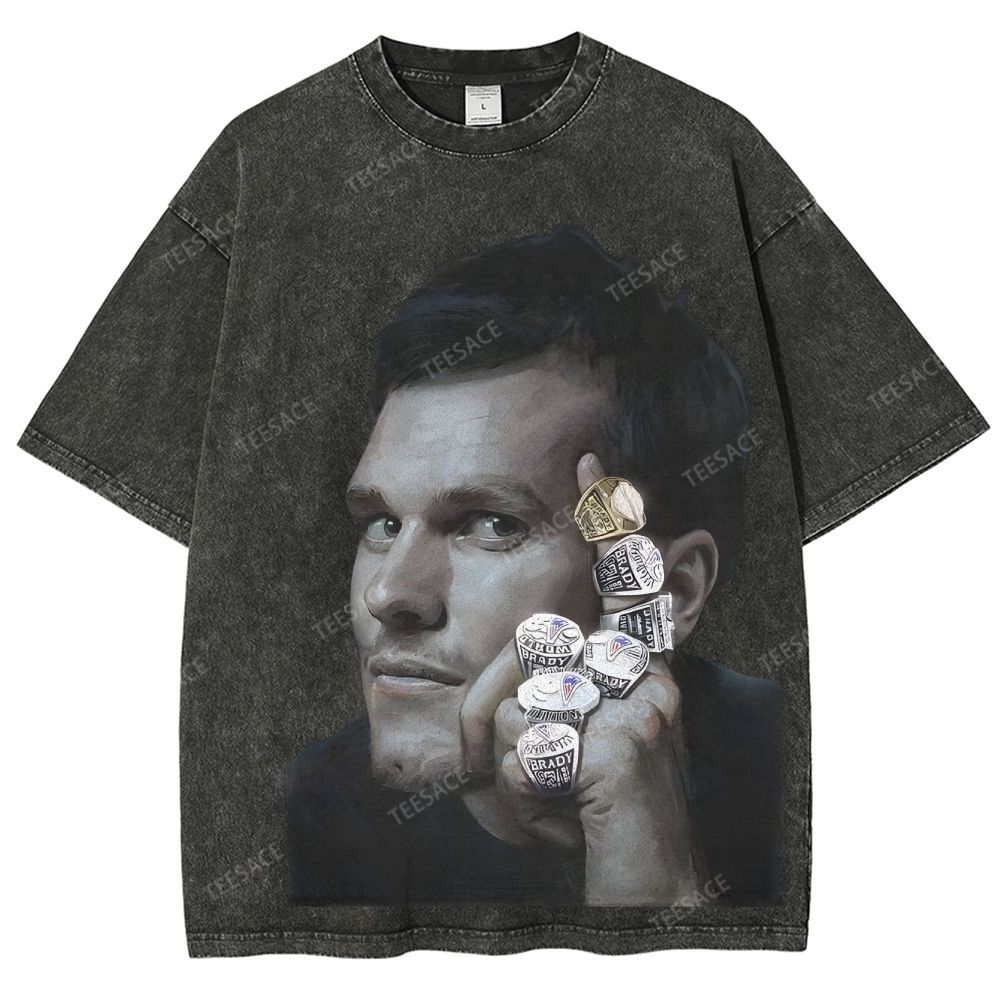 TOM BRADY Vintage Style Unisex-Adult Oversized Washed Street T-shirt