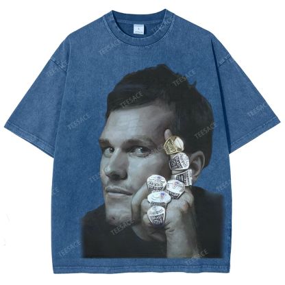 TOM BRADY Vintage Style Unisex-Adult Oversized Washed Street T-shirt