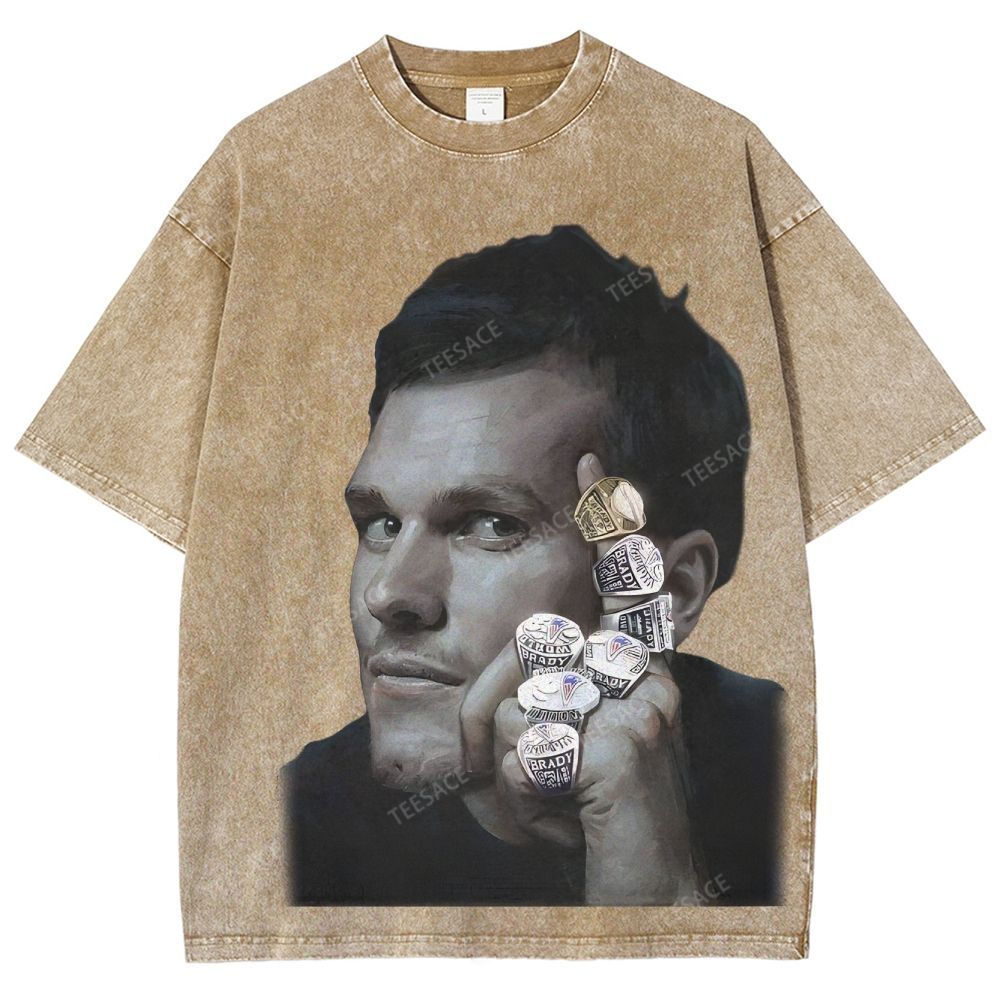 TOM BRADY Vintage Style Unisex-Adult Oversized Washed Street T-shirt