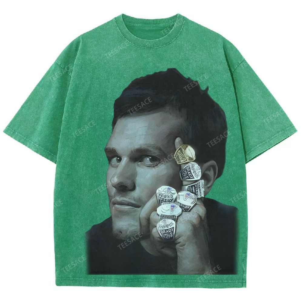 TOM BRADY Vintage Style Unisex-Adult Oversized Washed Street T-shirt