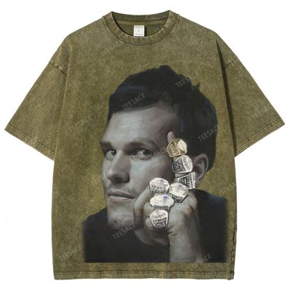 TOM BRADY Vintage Style Unisex-Adult Oversized Washed Street T-shirt