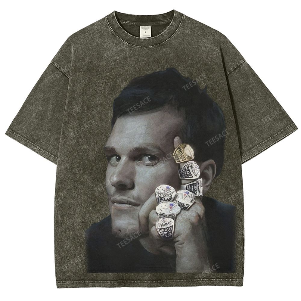TOM BRADY Vintage Style Unisex-Adult Oversized Washed Street T-shirt