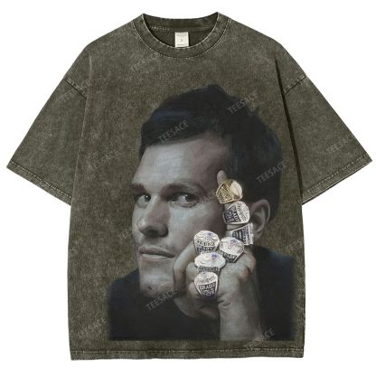 TOM BRADY Vintage Style Unisex-Adult Oversized Washed Street T-shirt
