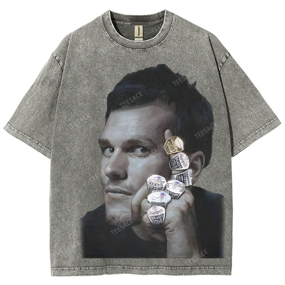 TOM BRADY Vintage Style Unisex-Adult Oversized Washed Street T-shirt